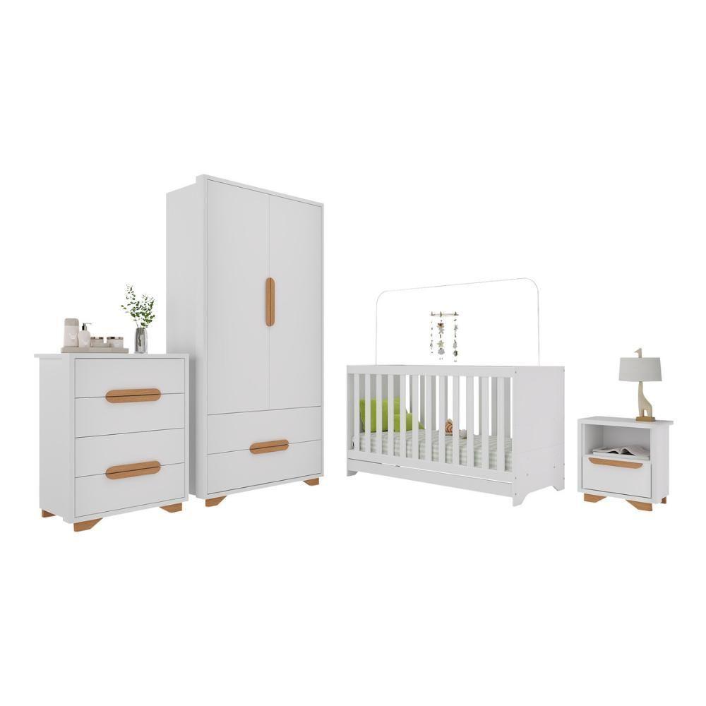 Quarto De Bebê Completo Com Berço 3 Em 1 Para Colchão 130x60cm Multimóveis Mp4399 Branco Natural - 2