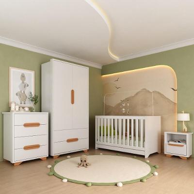 Quarto De Bebê Completo Com Berço 3 Em 1 Para Colchão 130x60cm Multimóveis Mp4399 Branco Natural