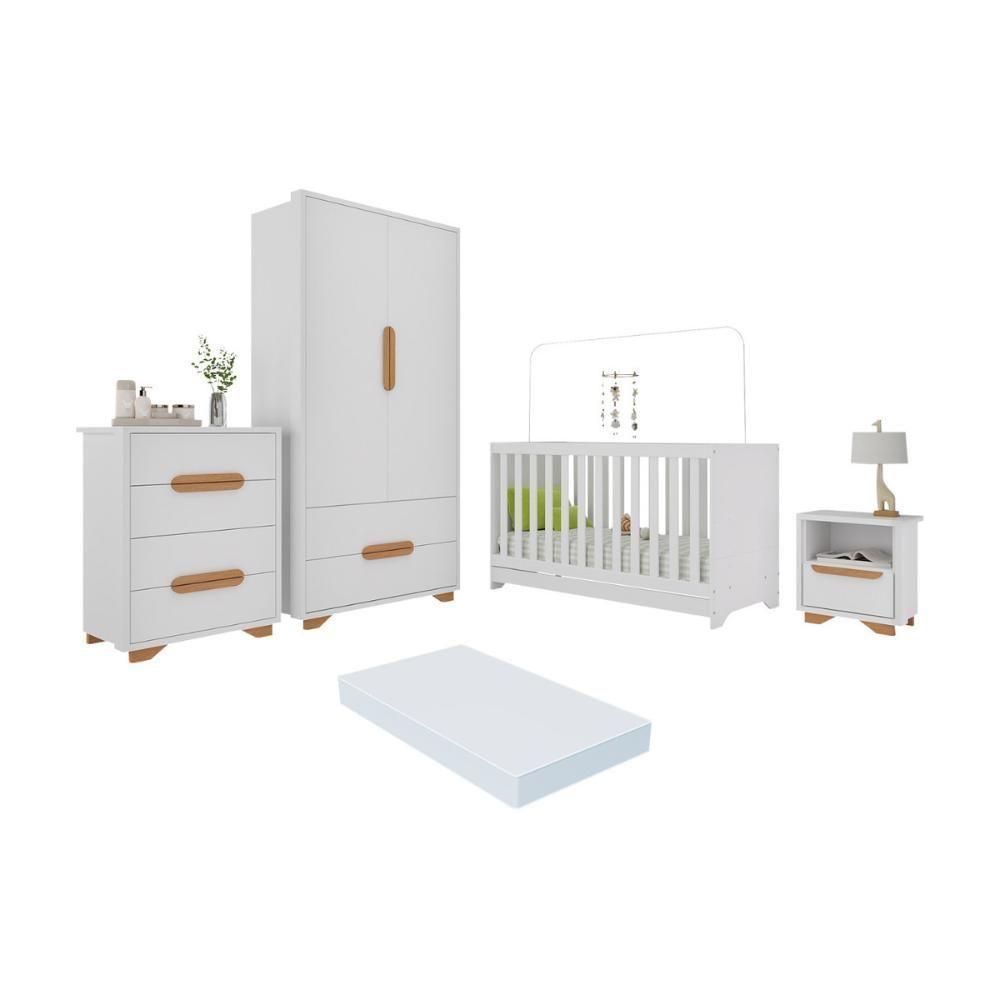 Quarto De Bebê Completo Com Berço 3 Em 1 Com Colchão Incluso Multimóveis Mp4400 Branco Natural - 1