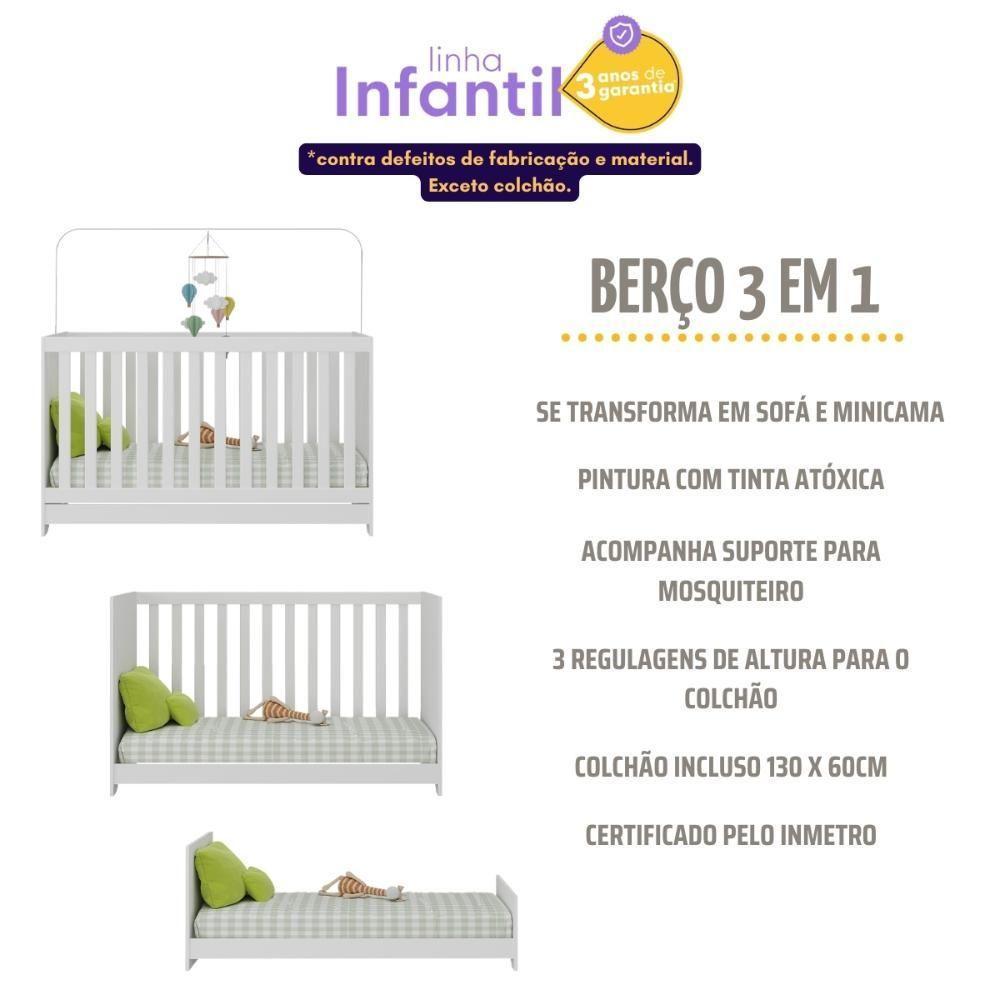 Quarto De Bebê Completo Com Berço 3 Em 1 Com Colchão Incluso Multimóveis Mp4400 Branco Natural - 6