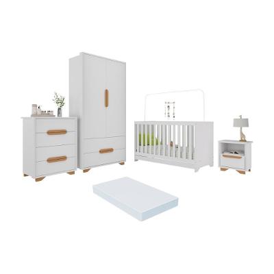 Quarto De Bebê Completo Com Berço 3 Em 1 Com Colchão Incluso Multimóveis Mp4400 Branco Natural