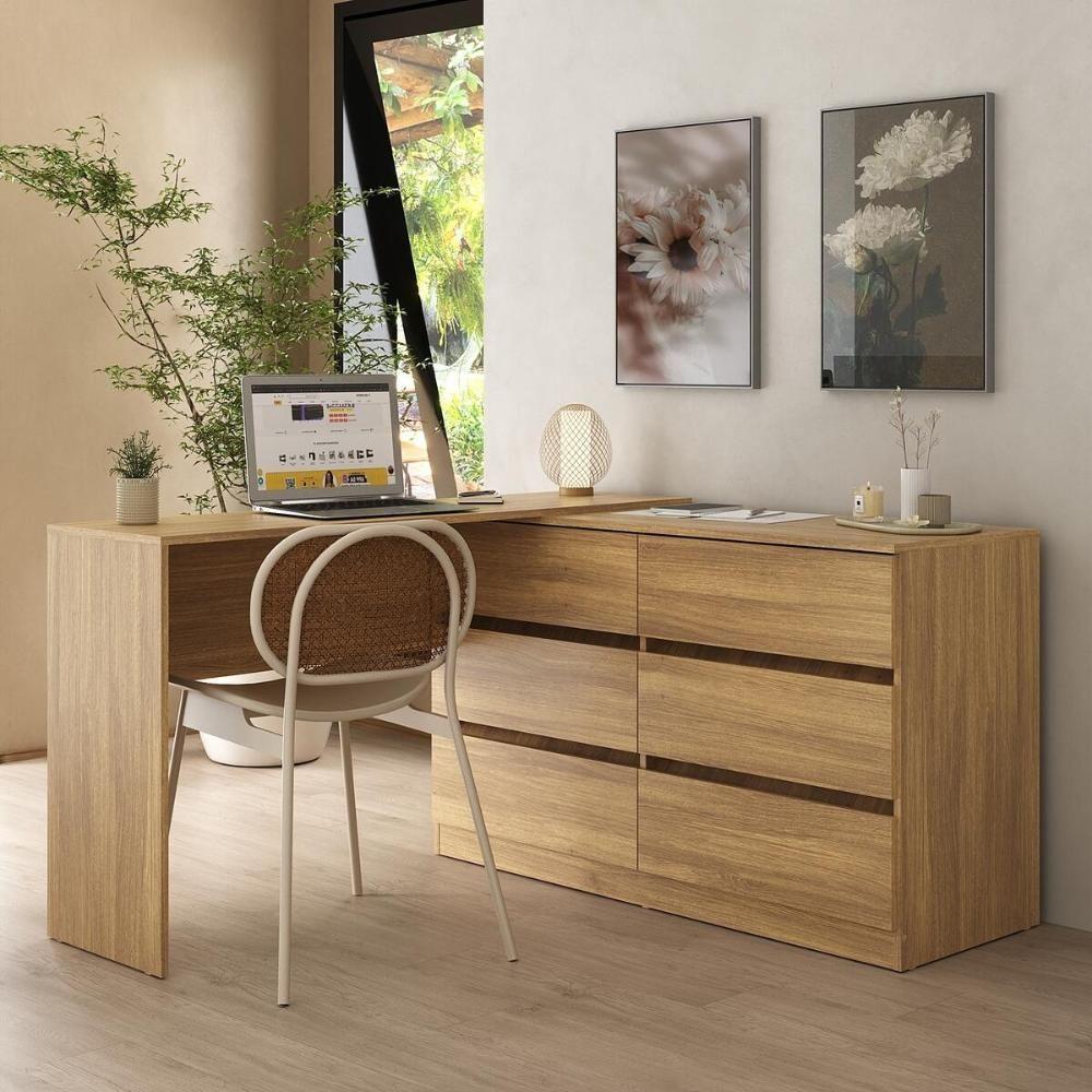 Escrivaninha Em L 120cm Com 6 Gavetas Flex Multimóveis Mp6030 Madeirado - 1