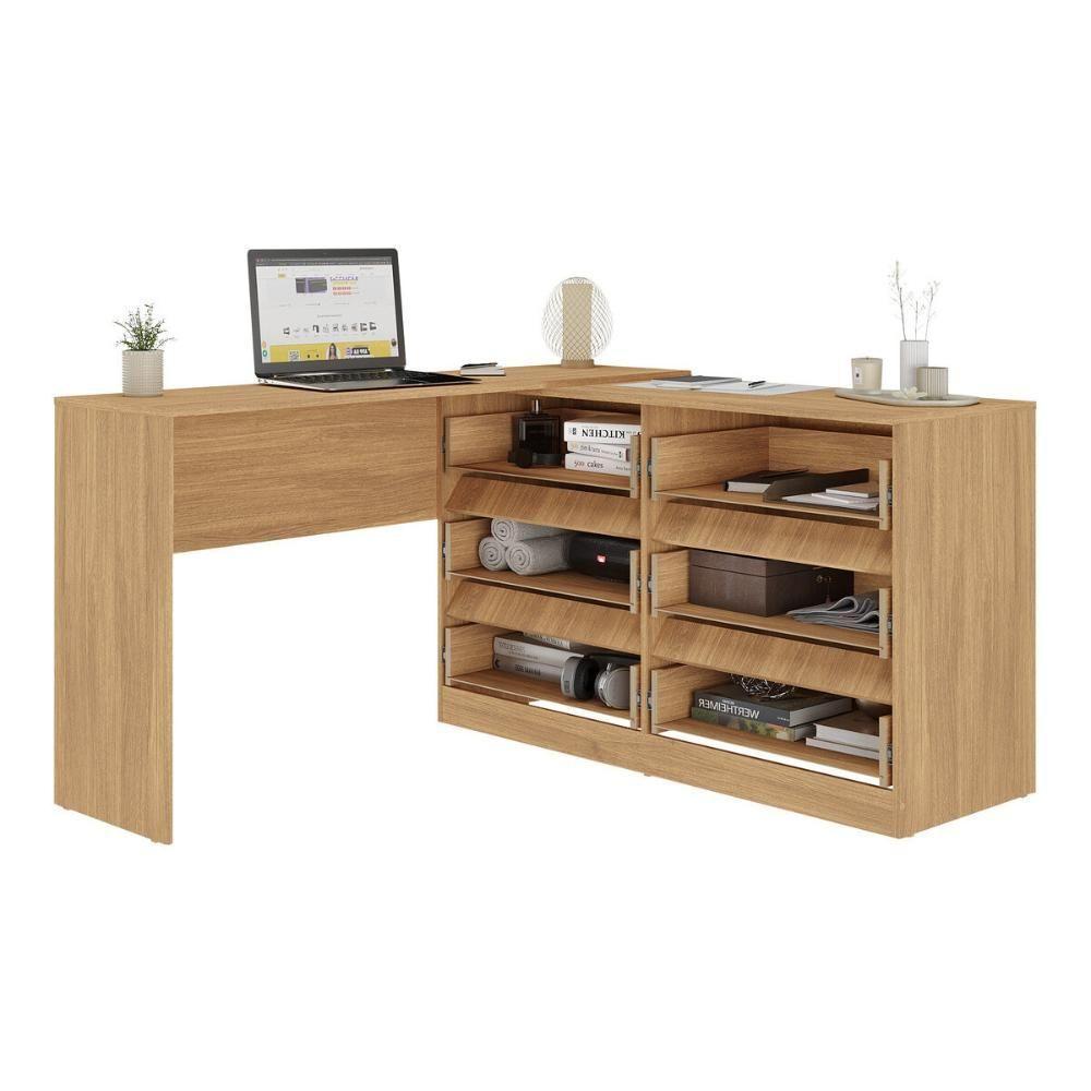 Escrivaninha Em L 120cm Com 6 Gavetas Flex Multimóveis Mp6030 Madeirado - 7