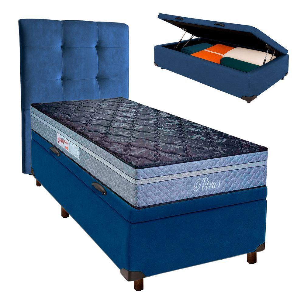 Kit Cama Box Bau + Cabeceira + Colchão Solteiro Molas Ensacadas - Petrus - Paropas - 1