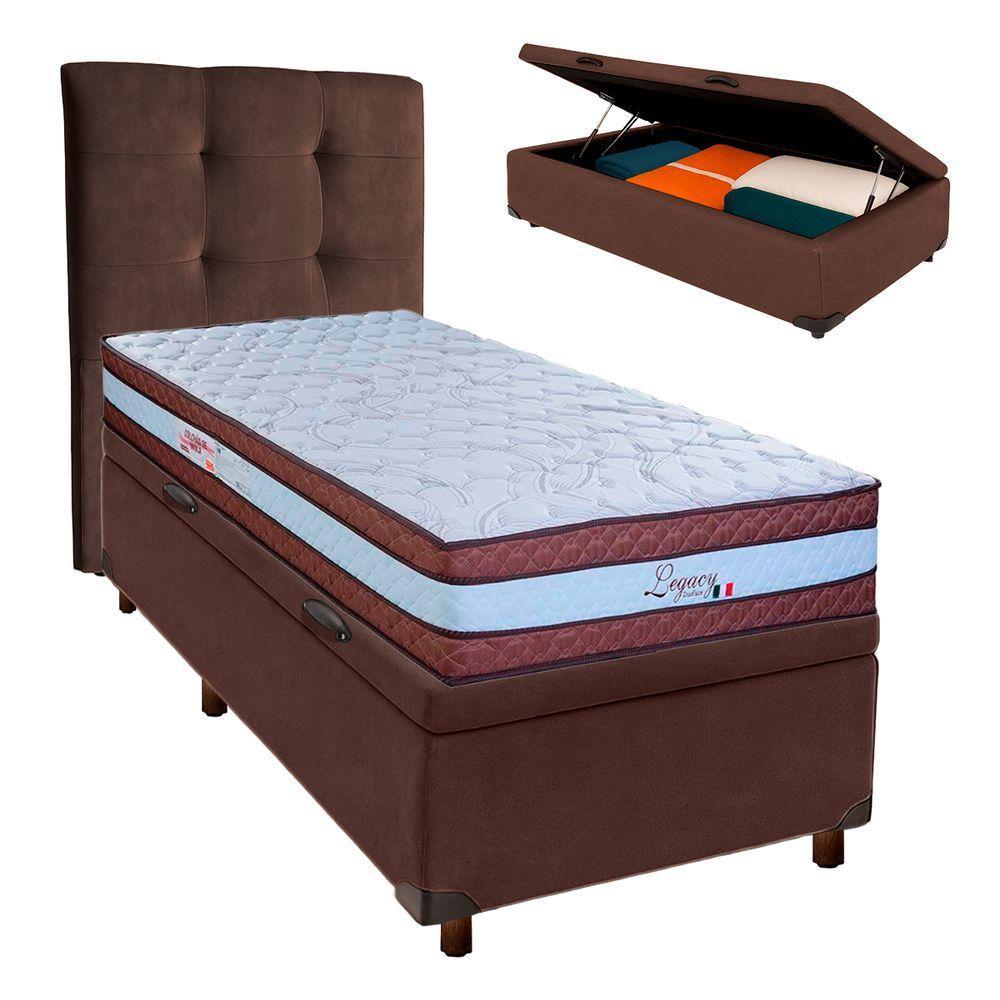 Cama Box Bau + Colchão Solteiro Molas Ensacadas Legaccy Paropas + Cabeceira Estofada - 1