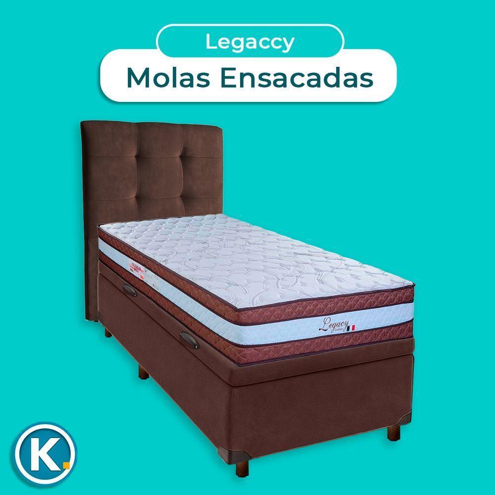 Cama Box Bau + Colchão Solteiro Molas Ensacadas Legaccy Paropas + Cabeceira Estofada - 4