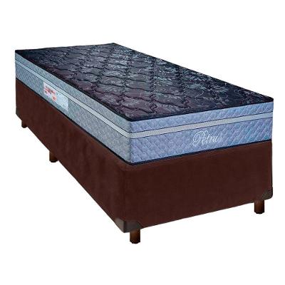 Cama + Box Marrom E Colchão Molas Ensacadas Solteiro - Petrus Paropas