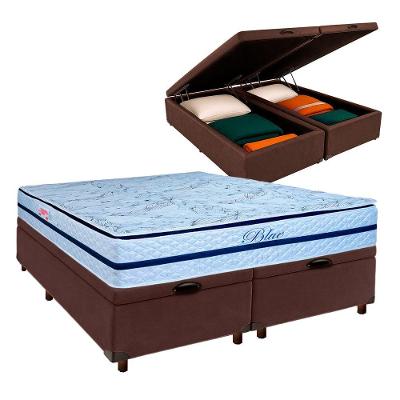 Cama + Bau Blindado E Colchão Molas Ensacadas Queen - Blue Paropas