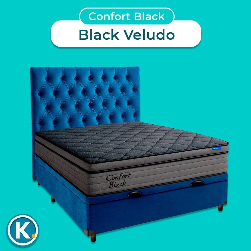 Baú Azul + Cabeceira + Colchão Casal Confort Black Ortobom - 4