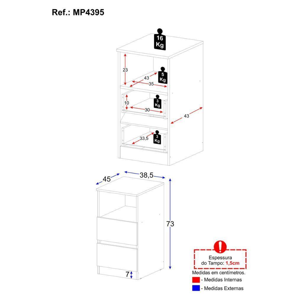 Mesa De Cabeceira 38,5cm Com 2 Gavetas Multimóveis Mp4395 Preto - 4