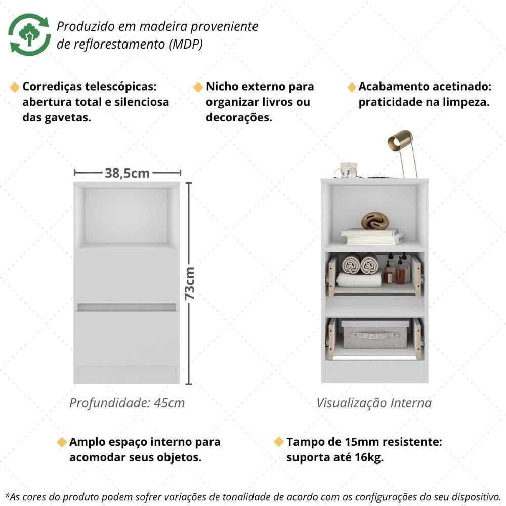 Mesa De Cabeceira 38,5cm Com 2 Gavetas Multimóveis Mp4395 Branco - 3