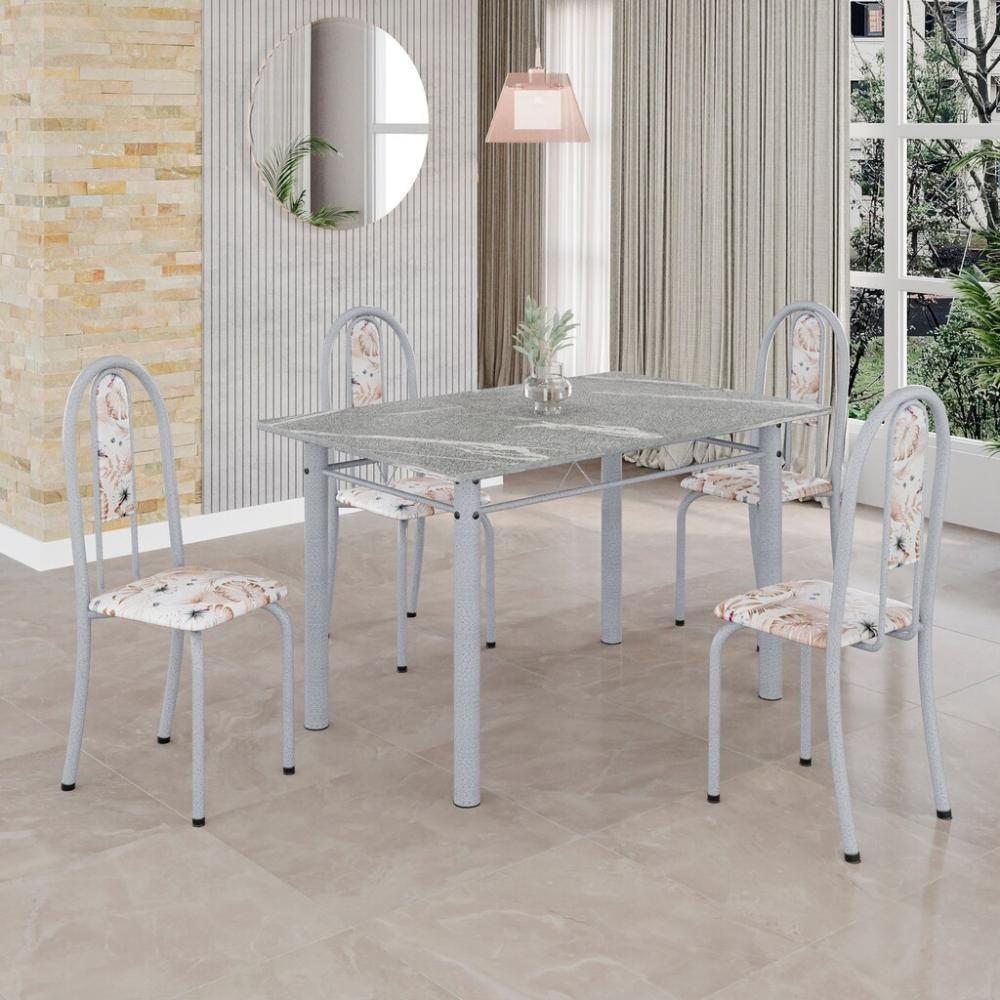Conjunto De Mesa Tubular 4 Cadeiras 100x60cm Mart Perola Com Tampo Em Granito Topázio Isabel 020 - Tudo De Móveis Arabesco - 3