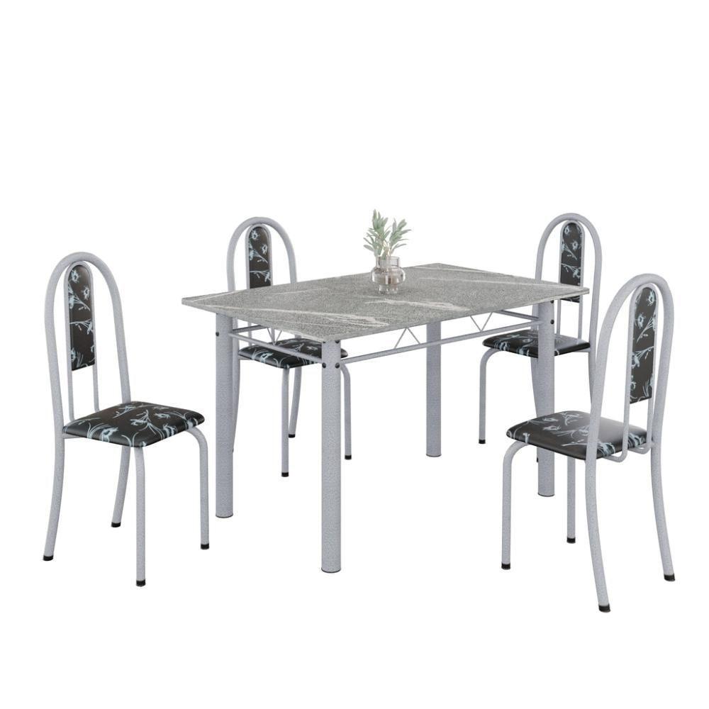 Conjunto De Mesa Tubular 4 Cadeiras 100x60cm Mart Perola Com Tampo Em Granito Topázio Isabel 020 - Tudo De Móveis Arabesco - 4