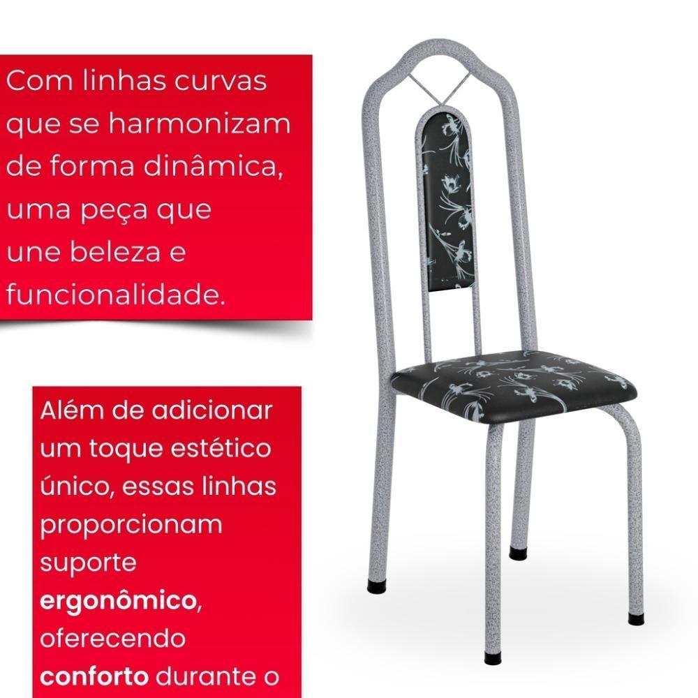 Conjunto De Mesa Tubular 4 Cadeiras 120x75cm Mart Perola Com Tampo Em Granito Topázio Brenda 010 - Tudo De Móveis Preto Floral - 9