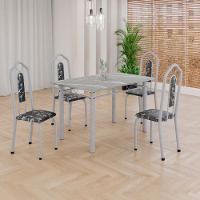Conjunto De Mesa Tubular 4 Cadeiras 120x75cm Mart Perola Com Tampo Em Granito Topázio Brenda 010 - Tudo De Móveis Preto Floral - 1