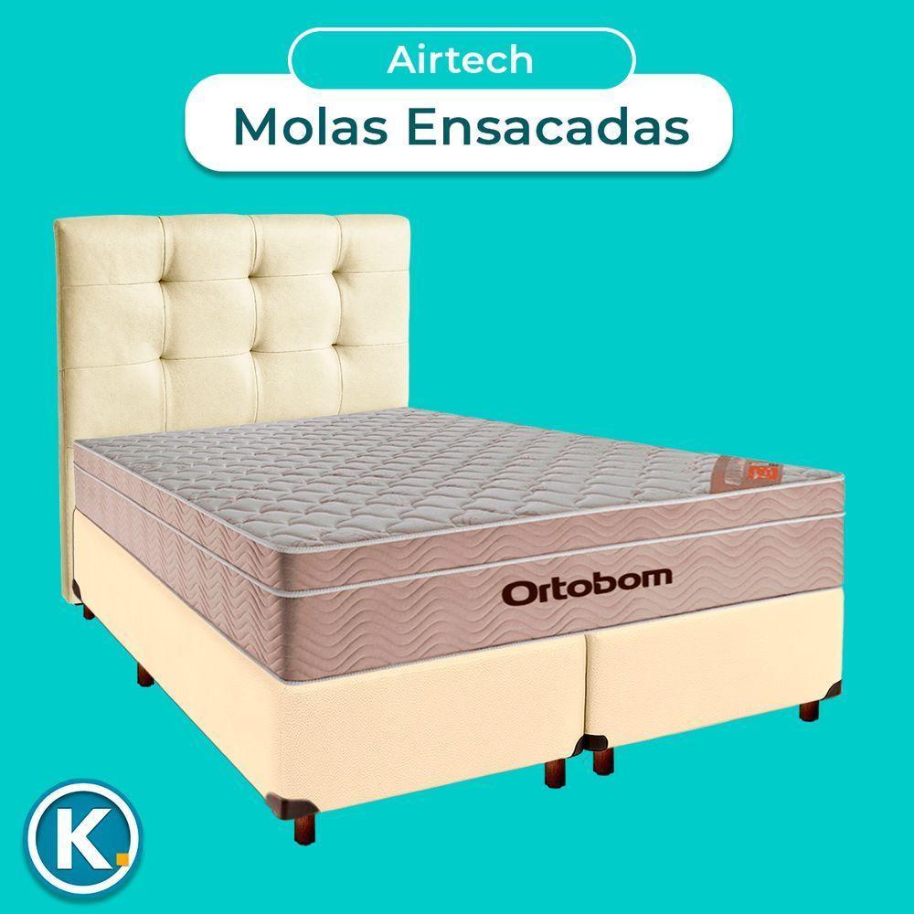 Conjunto Cama Box Bege Queen + Colchão Molas Ensacadas Airtech Ortobom + Cabeceira - 4
