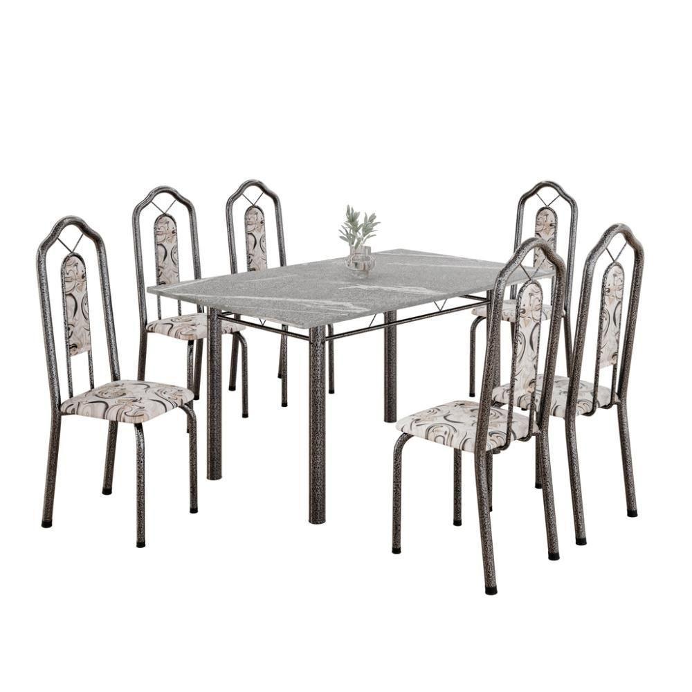 Conjunto De Mesa Tubular 6 Cadeiras 140x75cm Mart Prata Com Tampo Em Granito Topázio Brenda 010 - Tudo De Móveis Botanic Bege - 3