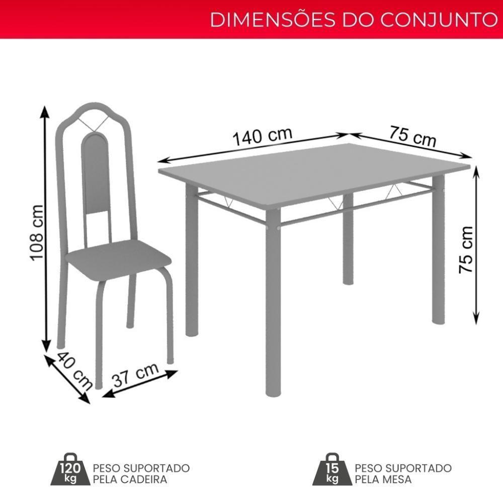 Conjunto De Mesa Tubular 6 Cadeiras 140x75cm Mart Prata Com Tampo Em Granito Topázio Brenda 010 - Tudo De Móveis Botanic Bege - 4