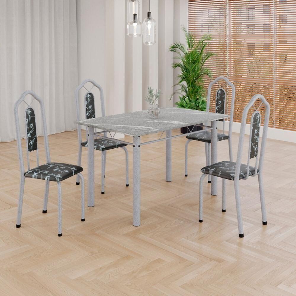 Conjunto De Mesa Tubular 4 Cadeiras 120x75cm Mart Perola Com Tampo Em Granito Topázio Brenda 010 - Tudo De Móveis Botanic Bege - 1