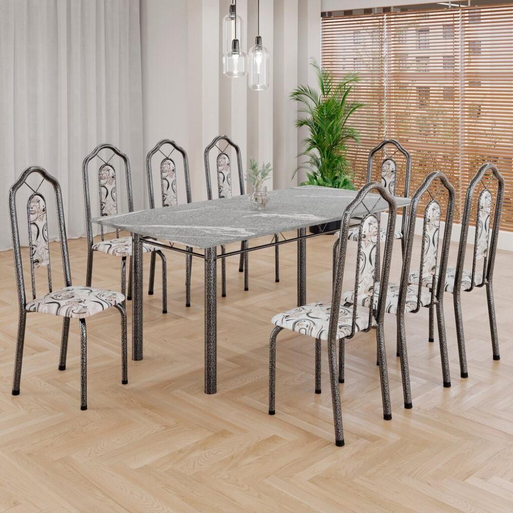 Conjunto De Mesa Tubular 8 Cadeiras 180x75cm Mart Prata Com Tampo Em Granito Topázio Ocre 050 Brenda - Tudo De Móveis Arabesco - 7