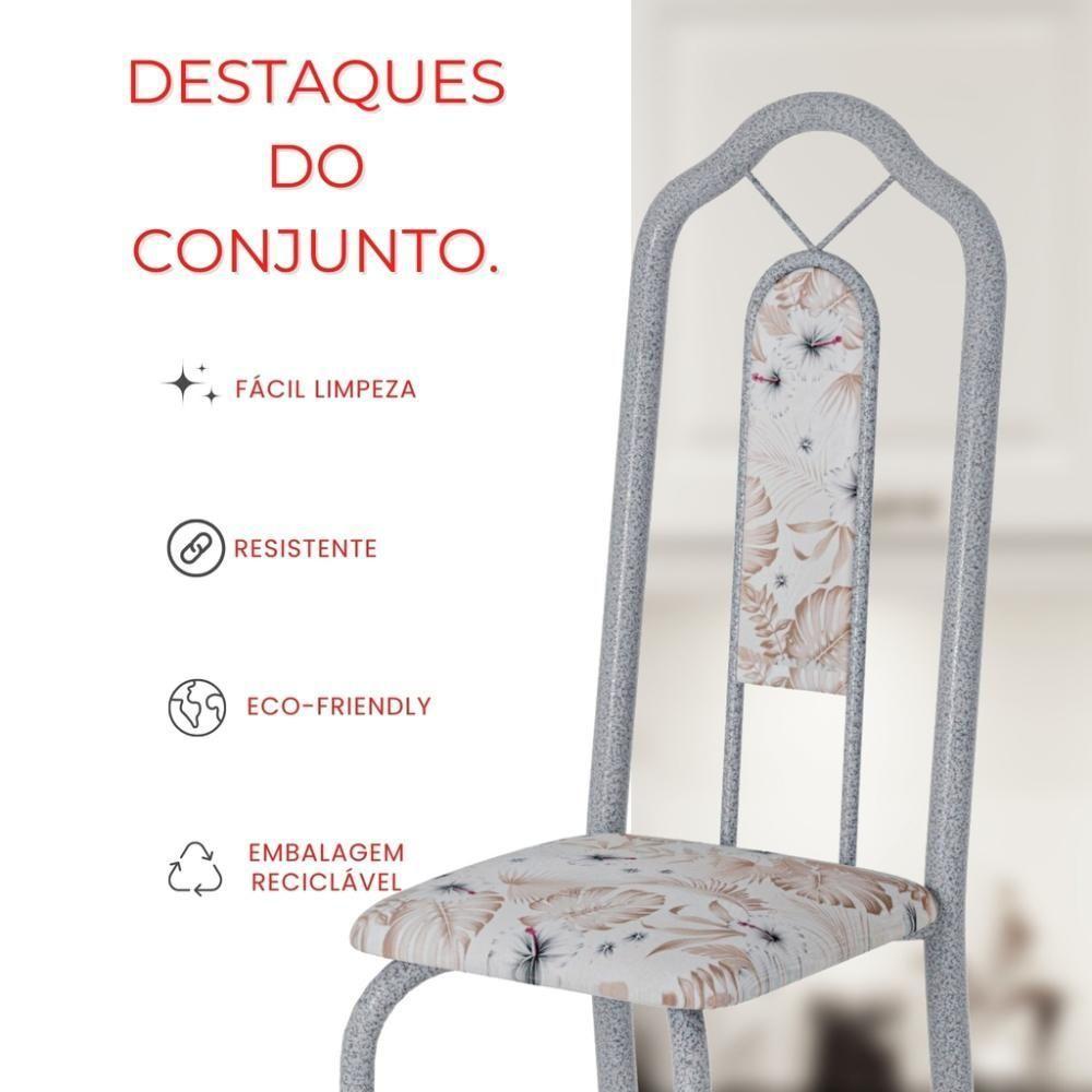 Conjunto De Mesa Tubular 8 Cadeiras 180x75cm Mart Perola Com Tampo Em Granito Ocre Brenda 050 - Tudo De Móveis Preto Floral - 5