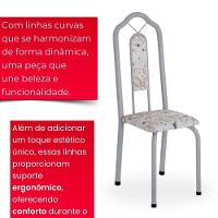 Conjunto De Mesa Tubular 8 Cadeiras 180x75cm Mart Perola Com Tampo Em Granito Ocre Brenda 050 - Tudo De Móveis Preto Floral - 6