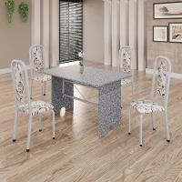 Conjunto De Mesa Tubular 4 Cadeiras 120x75cm Mart Perola Com Tampo Em Granito Ocre Letícia 070 - Tudo De Móveis Preto Floral - 2