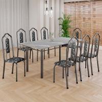 Conjunto De Mesa Tubular 8 Cadeiras 180x75cm Mart Prata Com Tampo Em Granito Topázio Ocre 050 Brenda - Tudo De Móveis Botanic Bege - 2