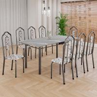 Conjunto De Mesa Tubular 8 Cadeiras 180x75cm Mart Prata Com Tampo Em Granito Topázio Ocre 050 Brenda - Tudo De Móveis Botanic Bege - 3