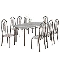 Conjunto De Mesa Tubular 8 Cadeiras 180x75cm Mart Prata Com Tampo Em Granito Topázio Ocre 050 Brenda - Tudo De Móveis Botanic Bege