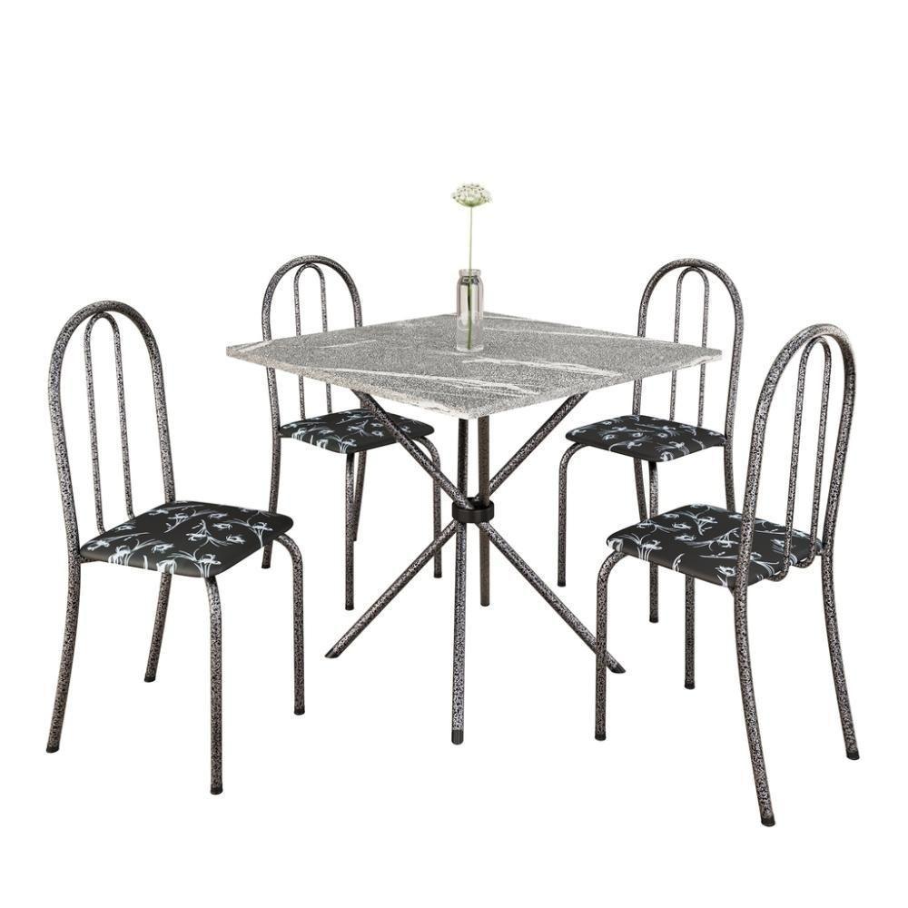 Conjunto De Mesa Tubular 70x70cm Mart Prata Com Tampo Em Granito Topázio Com 4 Cadeiras Analy 048 - Tudo De Móveis Preto Floral - 2