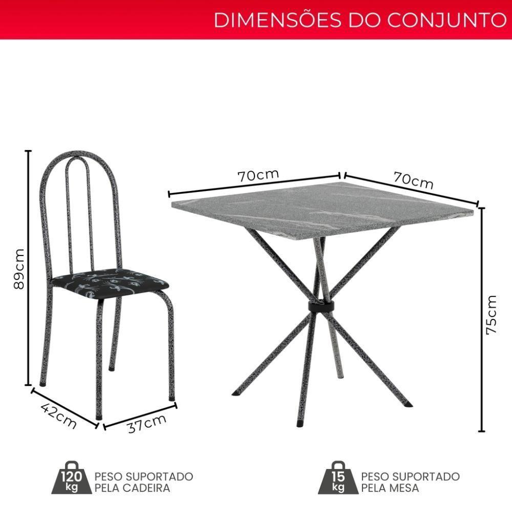 Conjunto De Mesa Tubular 70x70cm Mart Prata Com Tampo Em Granito Topázio Com 4 Cadeiras Analy 048 - Tudo De Móveis Preto Floral - 3