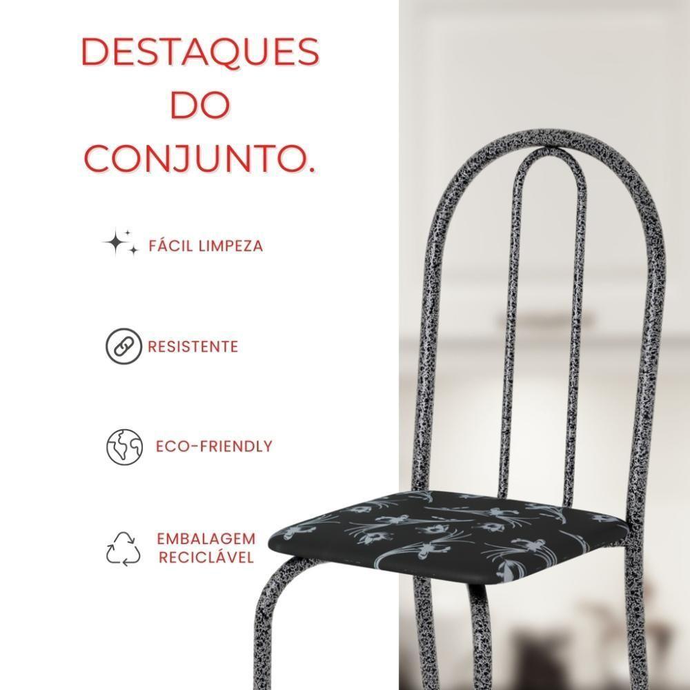 Conjunto De Mesa Tubular 70x70cm Mart Prata Com Tampo Em Granito Topázio Com 4 Cadeiras Analy 048 - Tudo De Móveis Preto Floral - 5