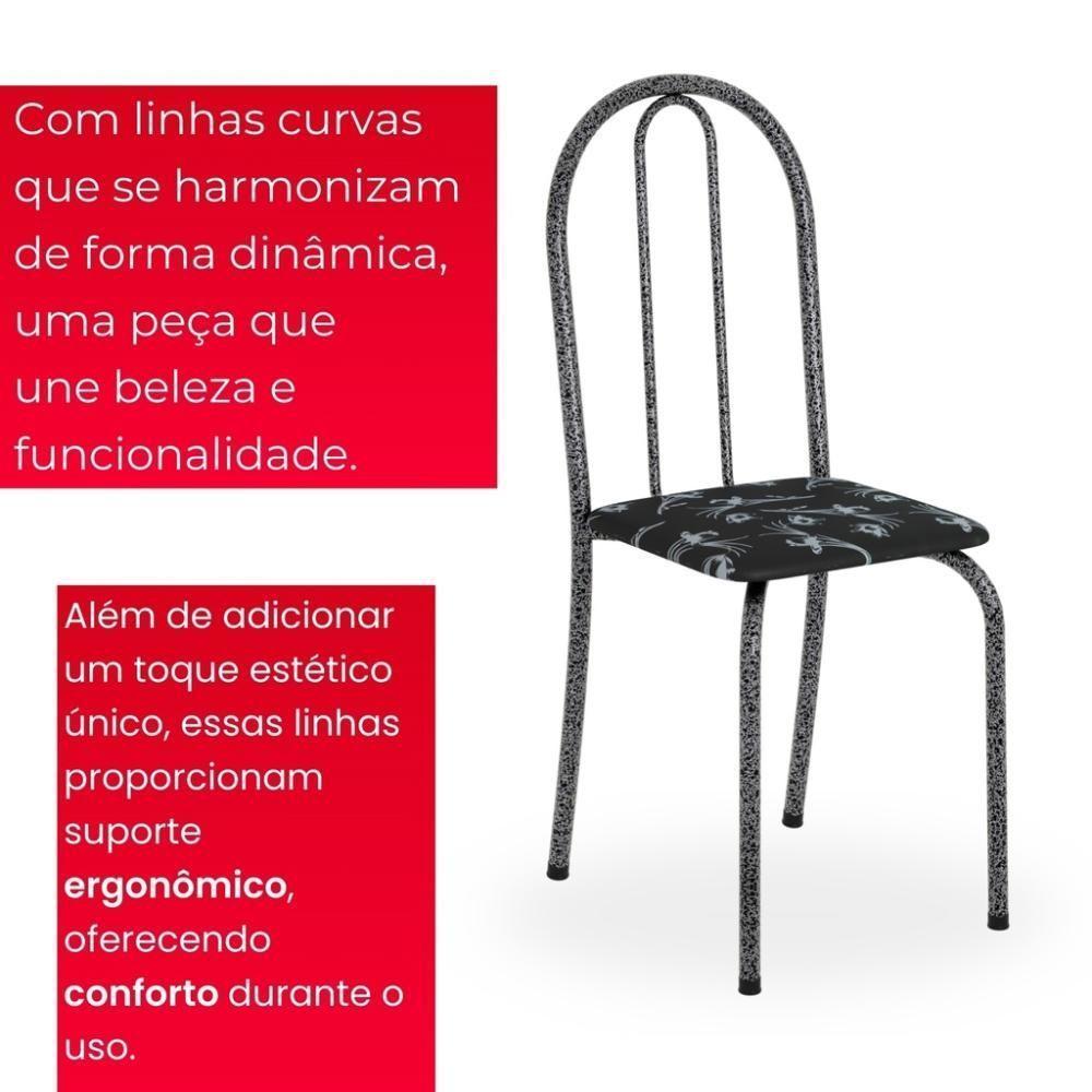 Conjunto De Mesa Tubular 70x70cm Mart Prata Com Tampo Em Granito Topázio Com 4 Cadeiras Analy 048 - Tudo De Móveis Preto Floral - 6