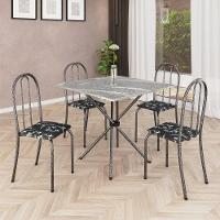 Conjunto De Mesa Tubular 70x70cm Mart Prata Com Tampo Em Granito Topázio Com 4 Cadeiras Analy 048 - Tudo De Móveis Preto Floral - 1
