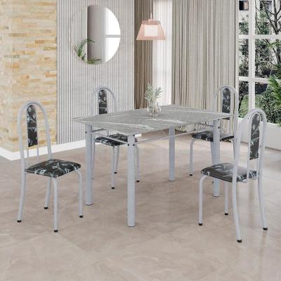 Conjunto De Mesa Tubular 4 Cadeiras 100x60cm Mart Perola Com Tampo Em Granito Topázio Isabel 020 - Tudo De Móveis Preto Floral