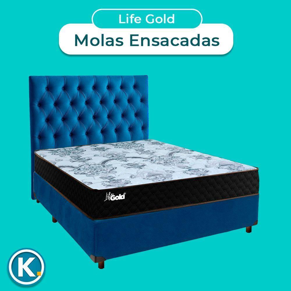 Cama Box + Colchão Casal Molas Ensacadas Life Gold Paropas + Cabeceira Estofada - 4