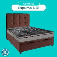 Cama Box Bau + Colchão Casal D28 Conforto Paropas + Cabeceira Estofada