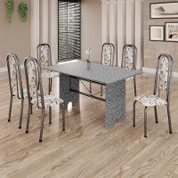 Conjunto De Mesa Tubular 6 Cadeiras 140x75cm Mart Prata Com Tampo Em Granito Ocre Letícia 070 - Tudo De Móveis Botanic Bege - 1