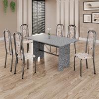 Conjunto De Mesa Tubular 6 Cadeiras 140x75cm Mart Prata Com Tampo Em Granito Ocre Letícia 070 - Tudo De Móveis Botanic Bege - 2