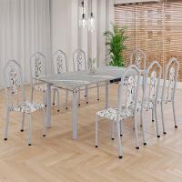 Conjunto De Mesa Tubular 8 Cadeiras 180x75cm Mart Perola Com Tampo Em Granito Ocre Brenda 050 - Tudo De Móveis Botanic Bege - 2