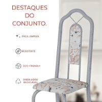 Conjunto De Mesa Tubular 8 Cadeiras 180x75cm Mart Perola Com Tampo Em Granito Ocre Brenda 050 - Tudo De Móveis Botanic Bege - 8