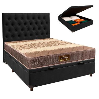 Cama Box Bau + Colchão Casal D26 Ortophedic Sankonfort + Cabeceira Estofada