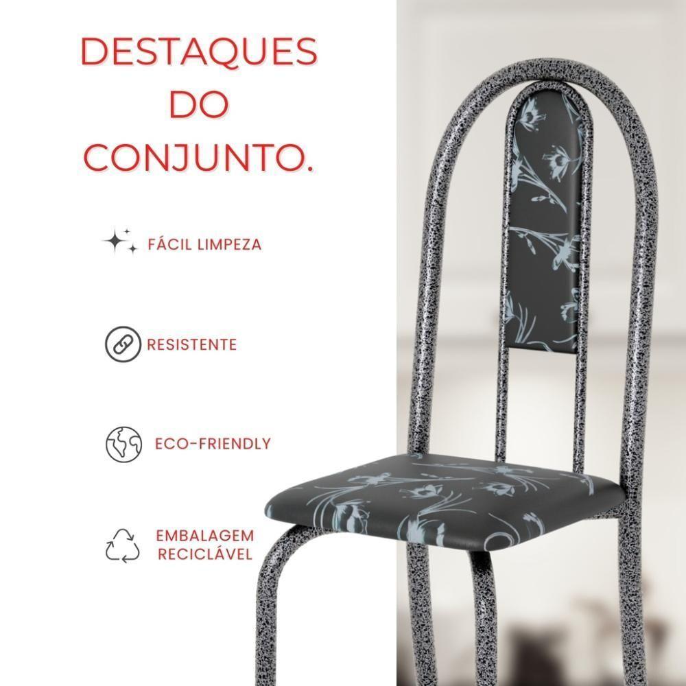 Conjunto De Mesa Tubular 4 Cadeiras 100x60cm Mart Prata Com Tampo Em Granito Topázio Isabel 020 - Tudo De Móveis Preto Floral - 6