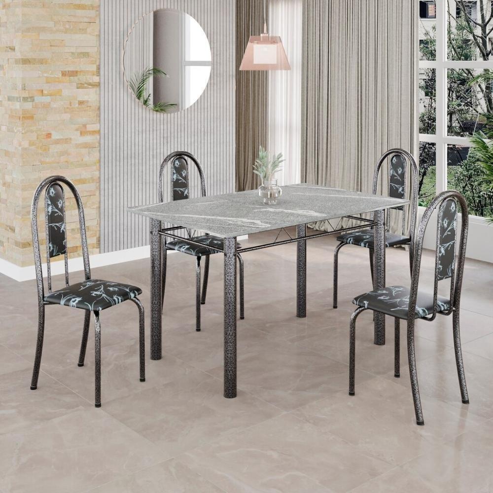 Conjunto De Mesa Tubular 4 Cadeiras 100x60cm Mart Prata Com Tampo Em Granito Topázio Isabel 020 - Tudo De Móveis Preto Floral - 8