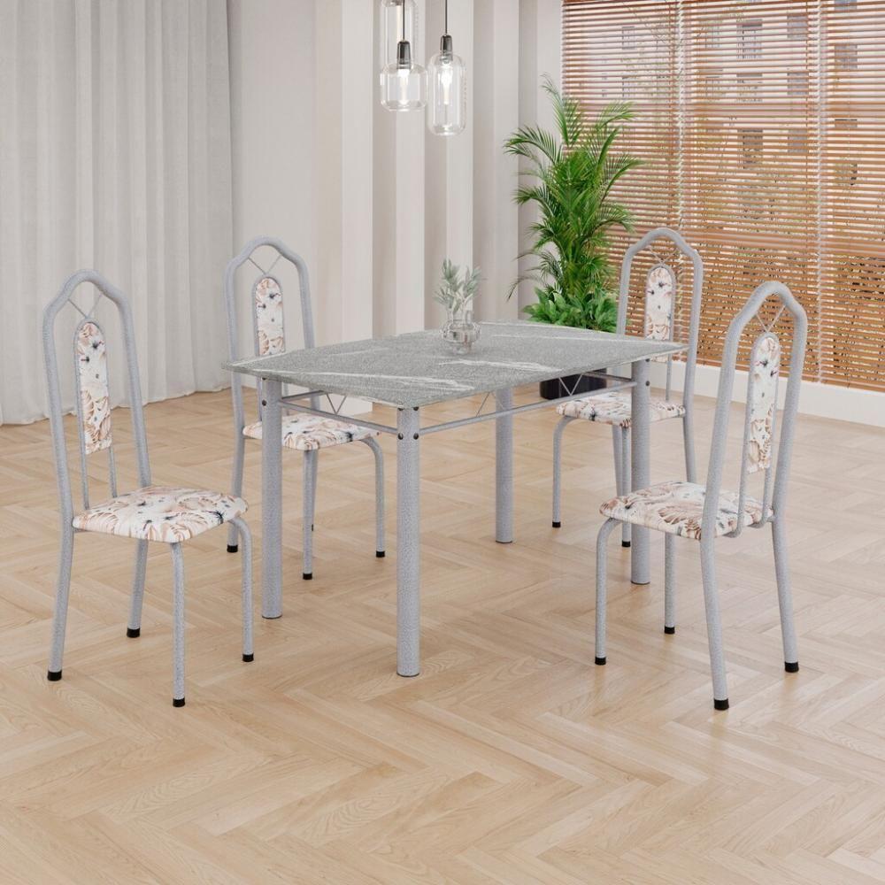 Conjunto De Mesa Tubular 4 Cadeiras 120x75cm Mart Perola Com Tampo Em Granito Topázio Brenda 010 - Tudo De Móveis Arabesco - 2