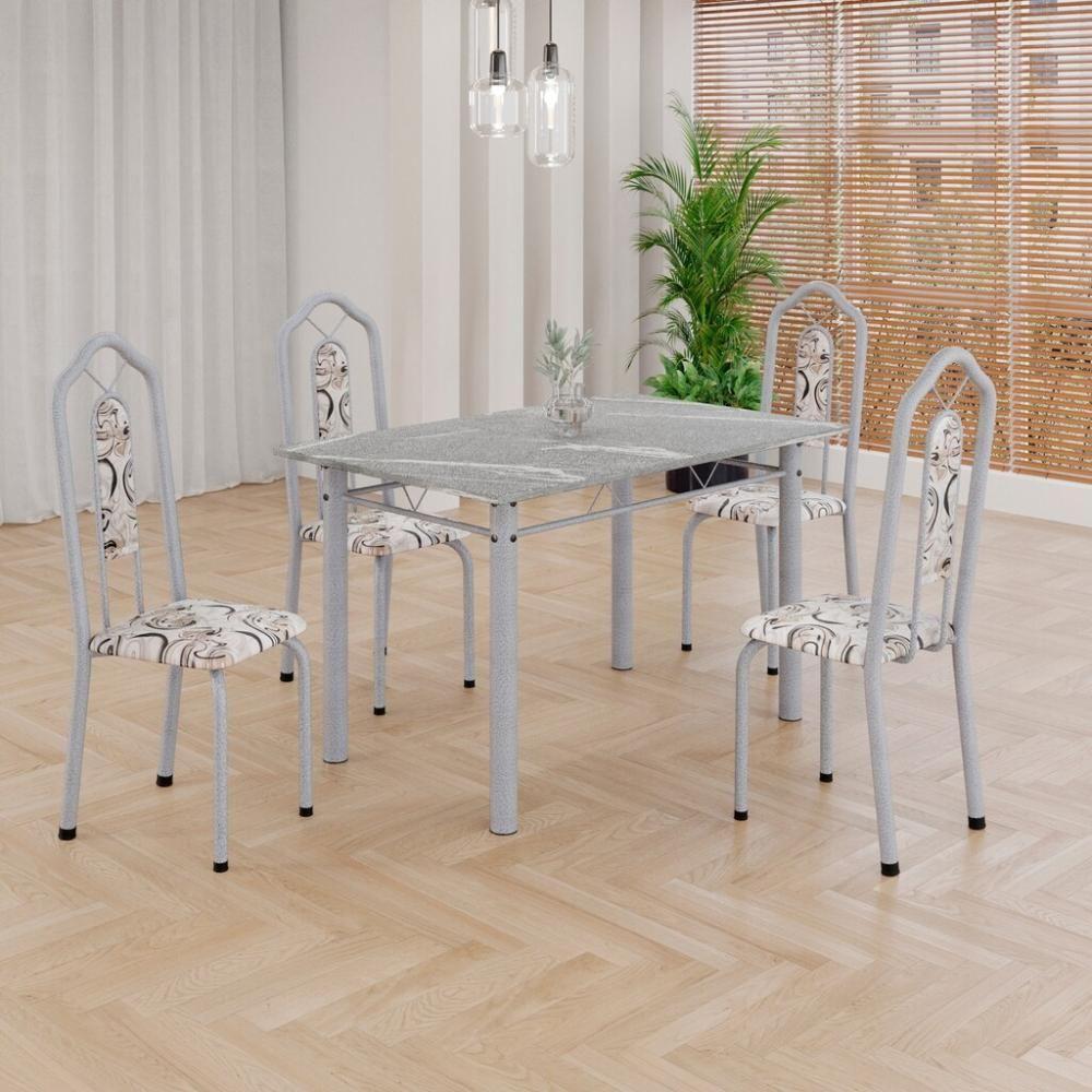Conjunto De Mesa Tubular 4 Cadeiras 120x75cm Mart Perola Com Tampo Em Granito Topázio Brenda 010 - Tudo De Móveis Arabesco - 7