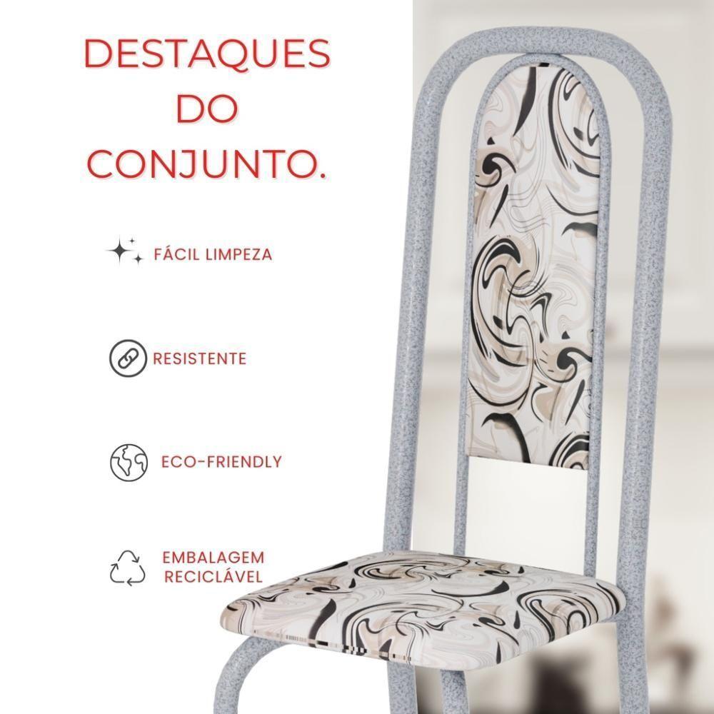 Conjunto De Mesa Tubular 8 Cadeiras 180x75cm Mart Perola Com Tampo Em Granito Ocre Letícia 071 - Tudo De Móveis Botanic Bege - 4