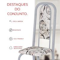 Conjunto De Mesa Tubular 8 Cadeiras 180x75cm Mart Perola Com Tampo Em Granito Ocre Letícia 071 - Tudo De Móveis Botanic Bege