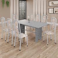 Conjunto De Mesa Tubular 8 Cadeiras 180x75cm Mart Perola Com Tampo Em Granito Ocre Letícia 071 - Tudo De Móveis Botanic Bege - 8